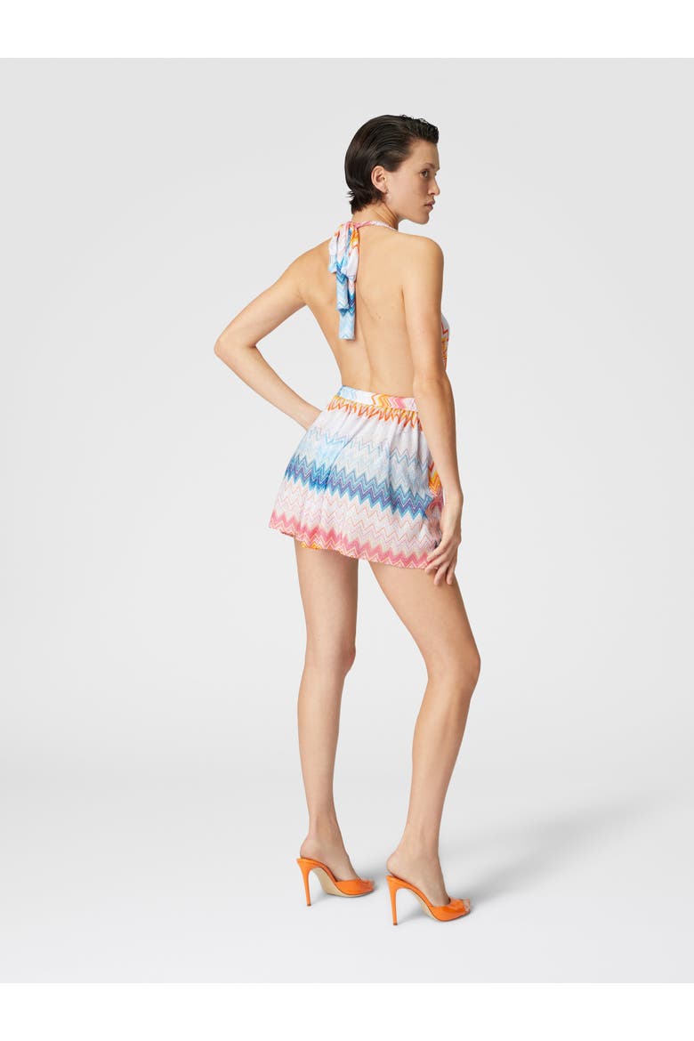 Short Jumpsuit In Viscose Blend Zig Zag Lamé With V-neck, Alternate, color, Multicoloured
