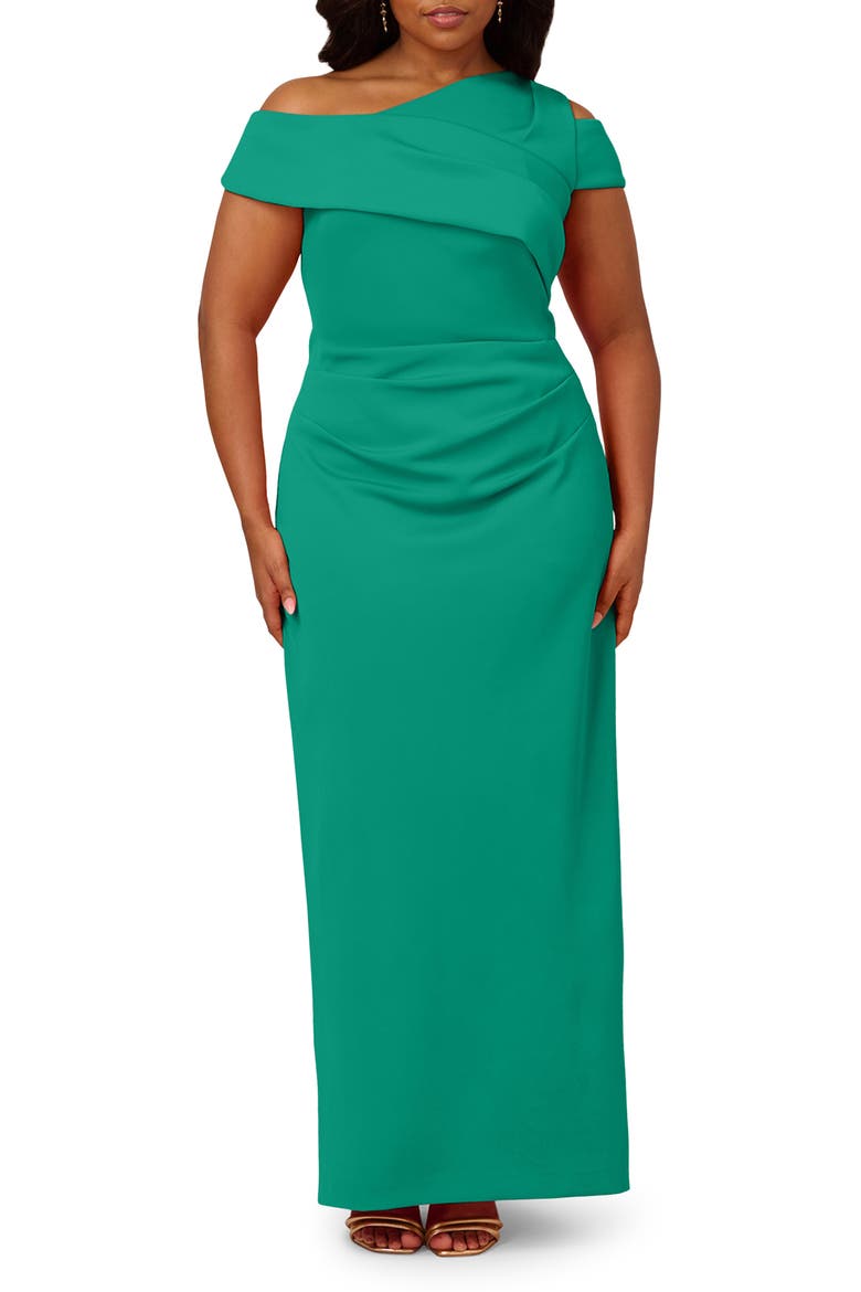 Asymmetric Drape Sheath Gown, Main, color, EMERALD