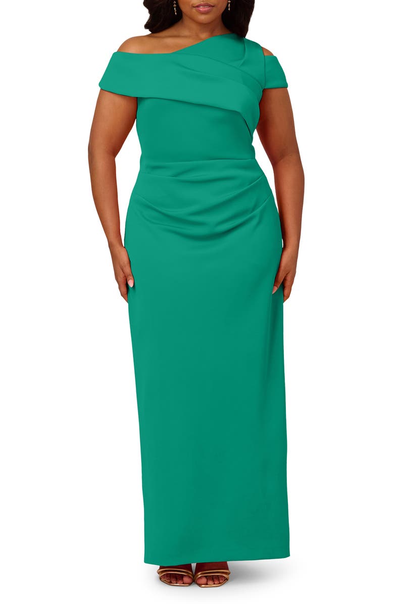 Adrianna Papell Asymmetric Drape Sheath Gown, Main, color, Emerald