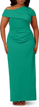 Adrianna Papell Asymmetric Drape Sheath Gown