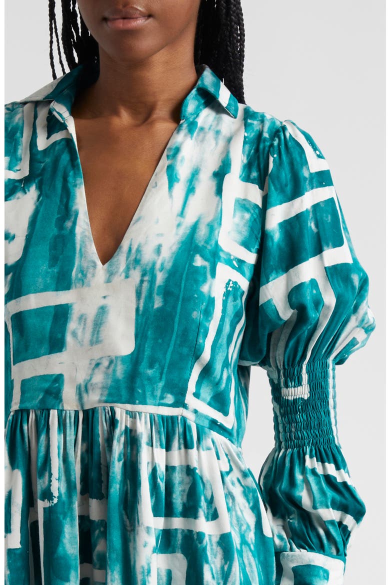 Wande Long Sleeve A-Line Dress, Alternate, color, WHITE/ GREEN