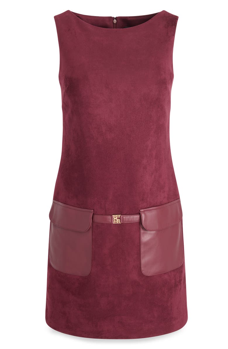 BCBG Sleeveless Faux Suede Minidress, Alternate, color, Syrah