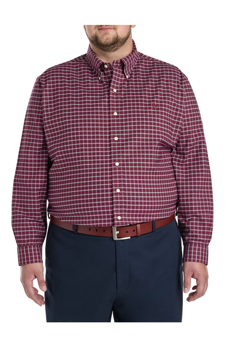 Brooks Brothers Big & Tall Non-Iron Check Sport Shirt, Main, color, Zinfandel