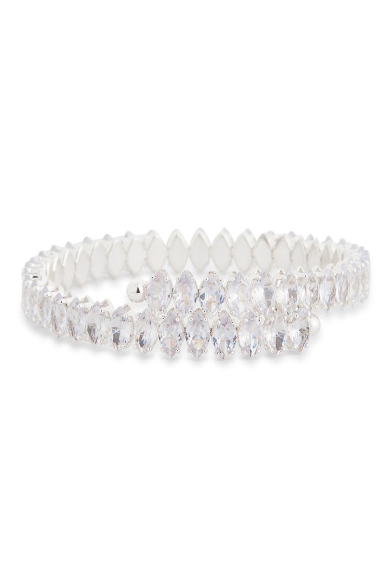 Pavé Bypass Cuff Bracelet, Main, color, CLEAR- SILVER