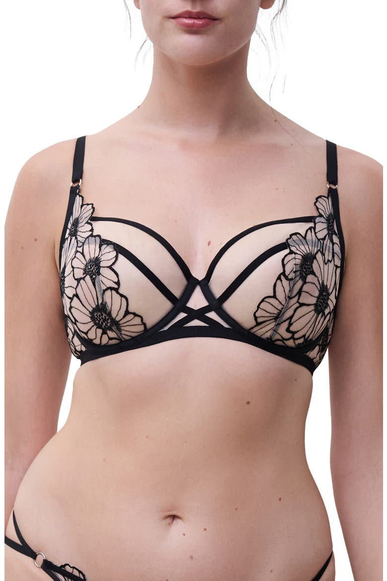 Unlined Underwire Bra, Main, color, BLACK/ ROSE