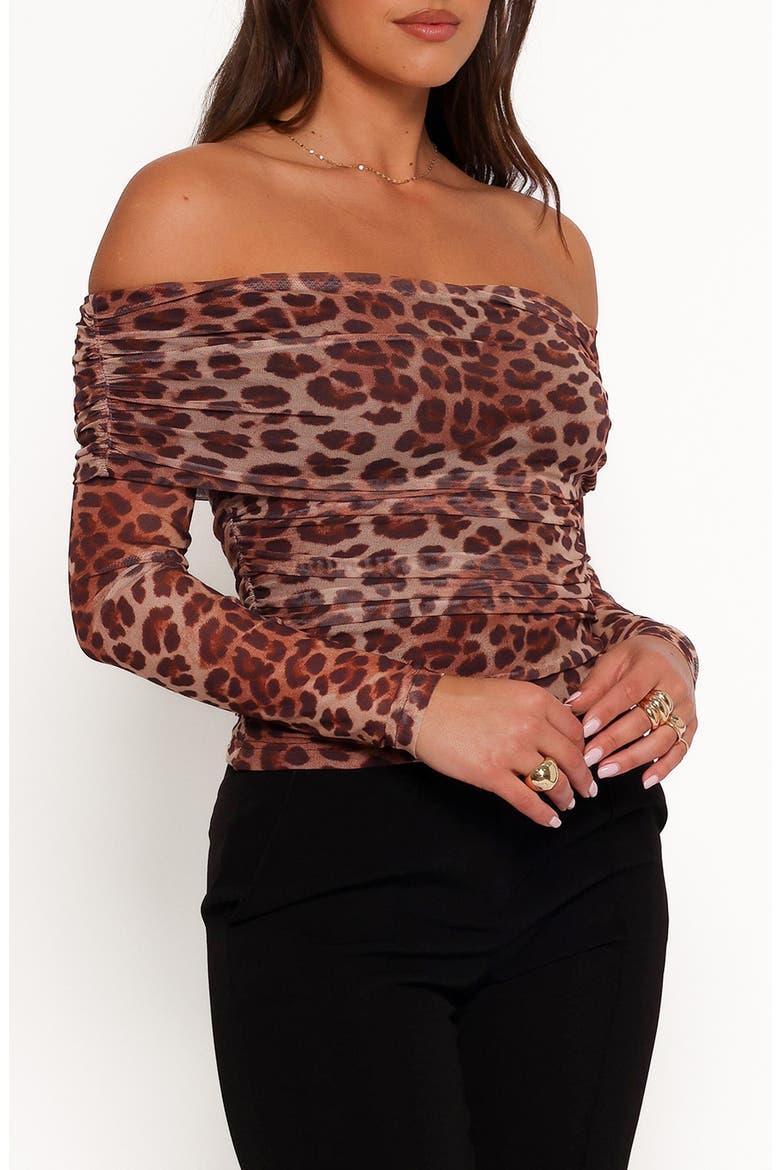 Koa Ruched Off the Shoulder Mesh Top, Alternate, color, LEOPARD