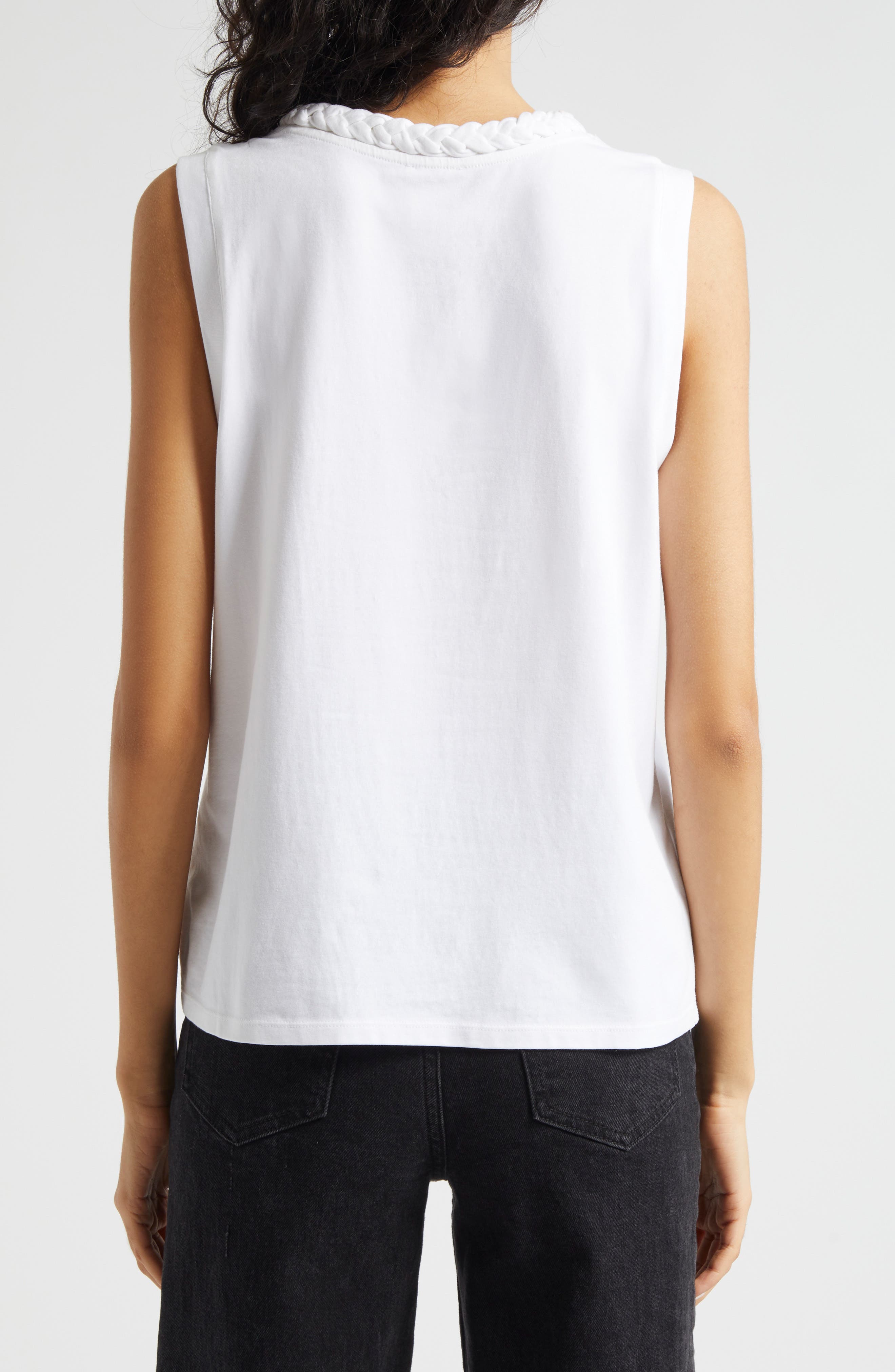 Braid Accent Sleeveless Cotton T-Shirt - image 2