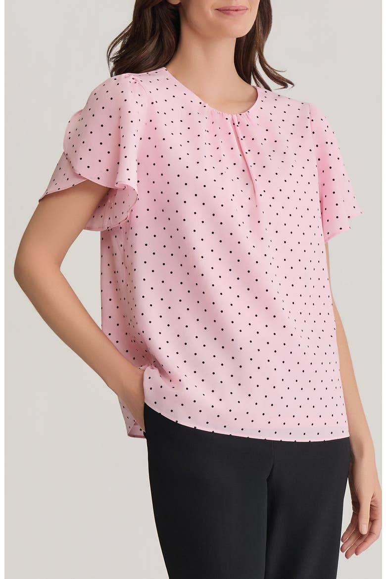 Polka Dot Flutter Sleeve Top, Alternate, color, TUTU PINK/ BLACK