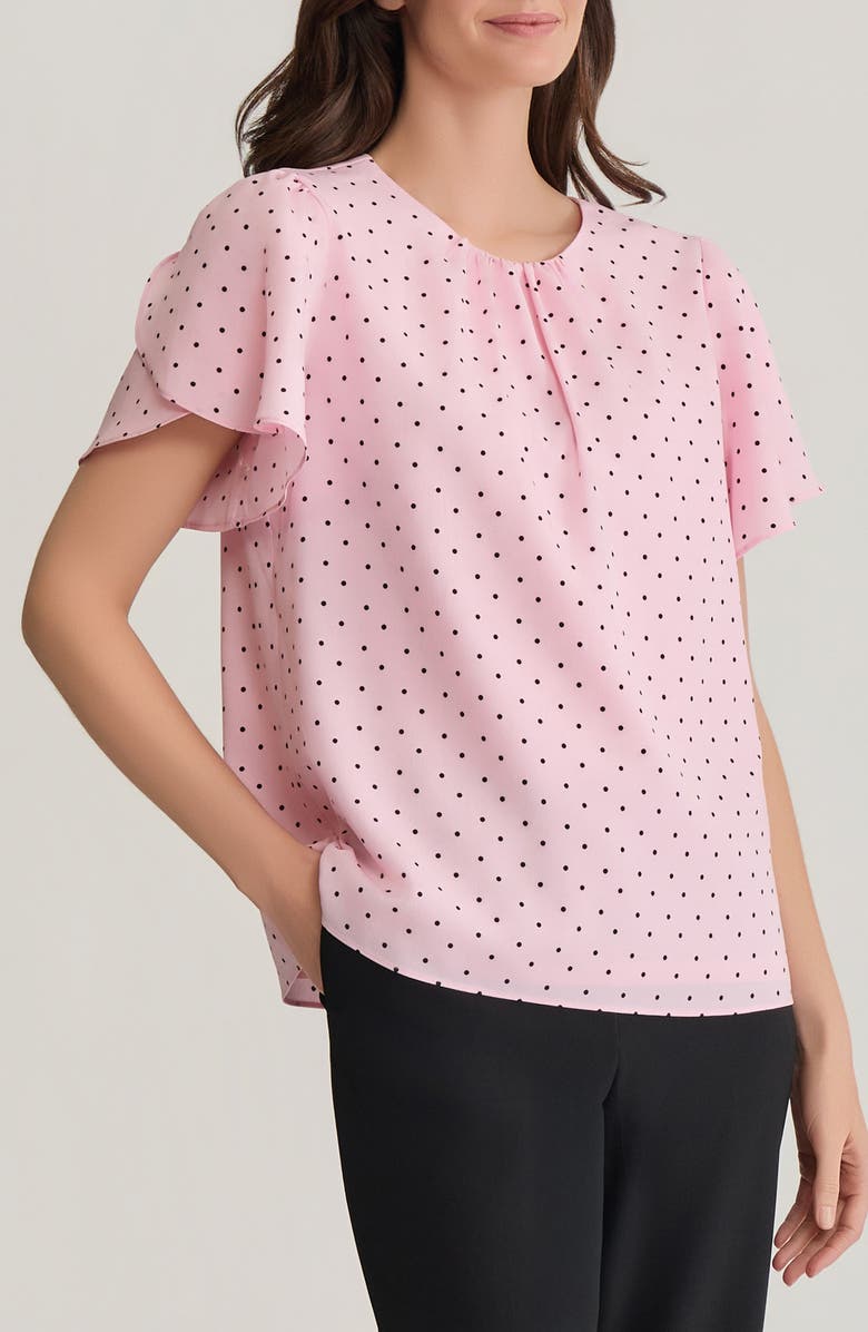KASPER Polka Dot Flutter Sleeve Top, Alternate, color, Tutu Pink/ Black