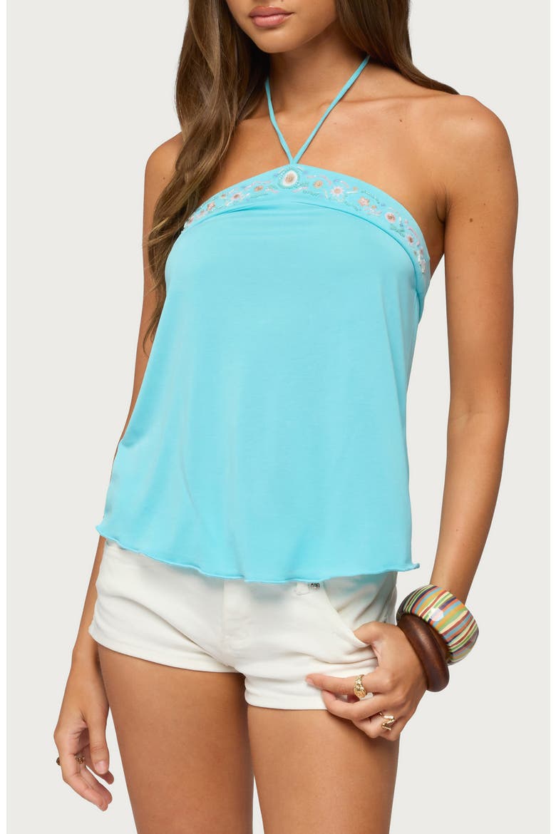 Thayer Beaded Halter Top, Alternate, color, AQUA