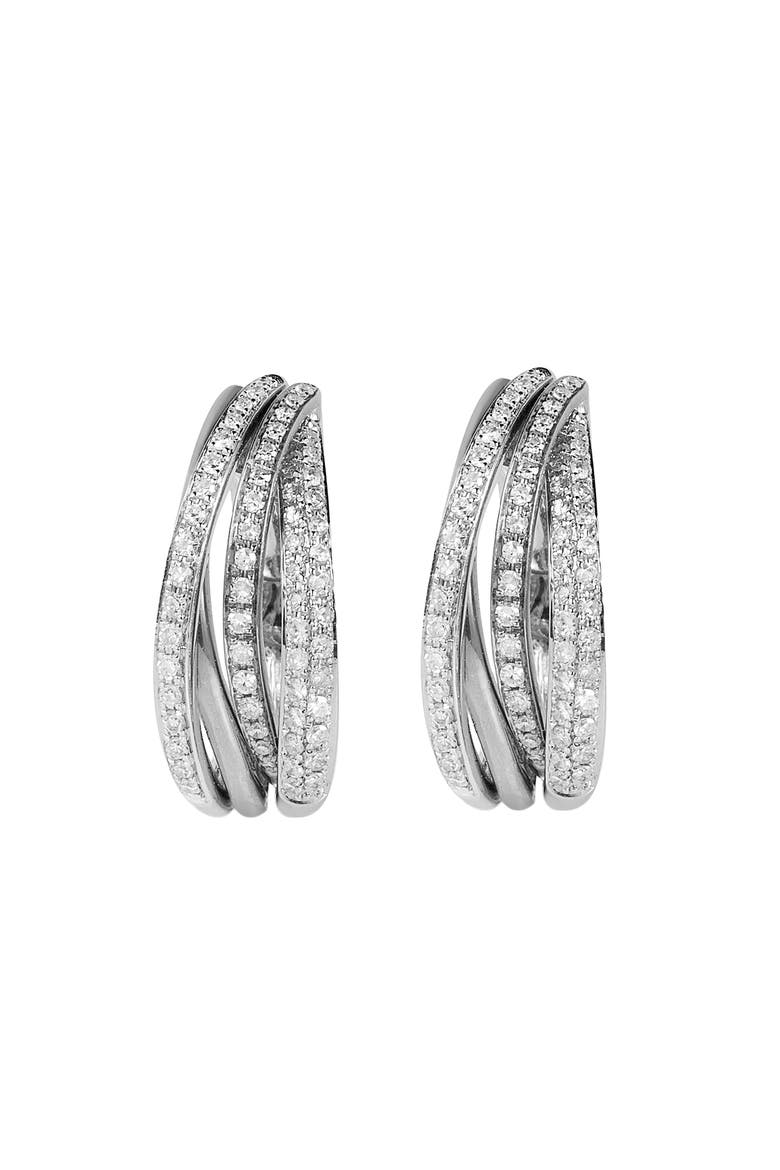 14K White Gold Diamond Crossover Hoop Earrings, Main, color, 14K Gold