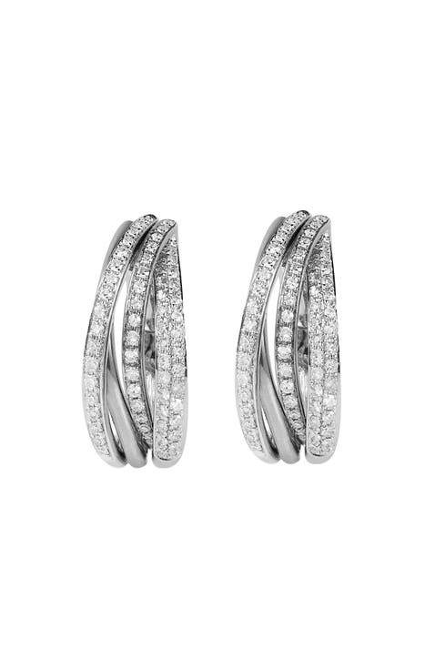 Interwoven Pavé Diamond Hoop Earrings in 14K White Gold