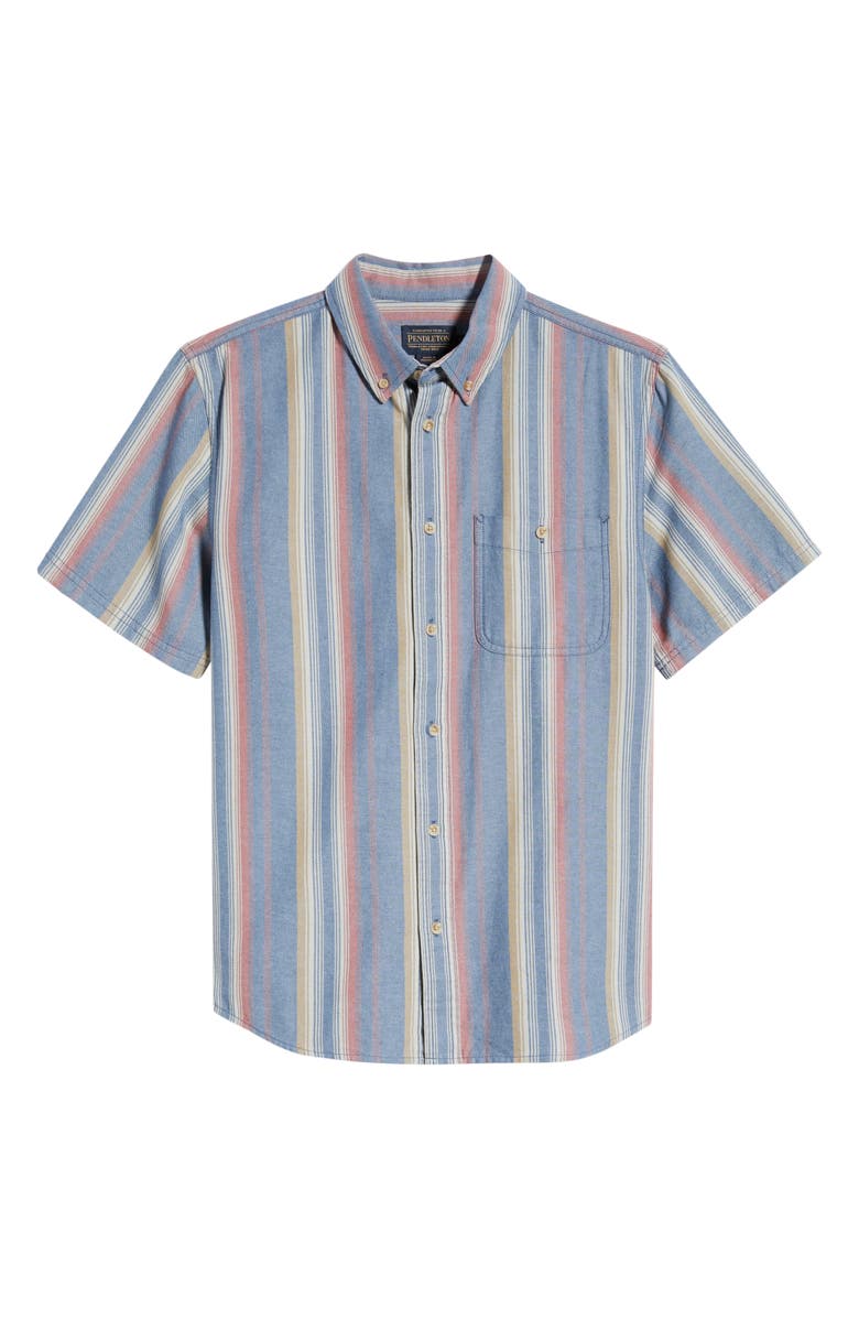 Pendleton Bayside Stripe Short Sleeve Cotton Button-Down Shirt, Main, color, 