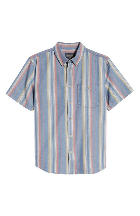 Bayside Stripe Short Sleeve Cotton Button-Down Shirt