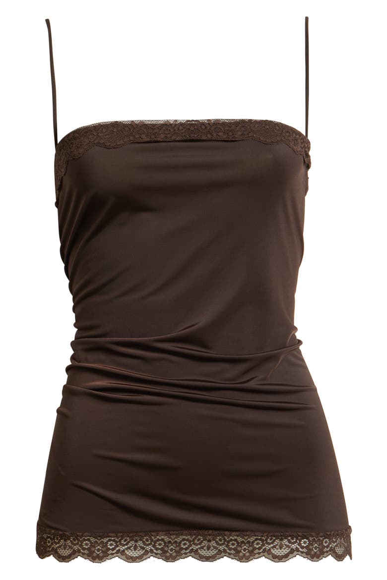 Gama Stretch Lace Trim Camisole, Main, color, BROWN