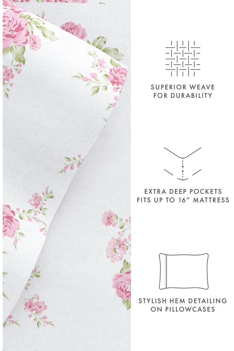 Premium Rose Bunch 4-Piece Flannel Bed Sheet Set, Alternate, color, PINK