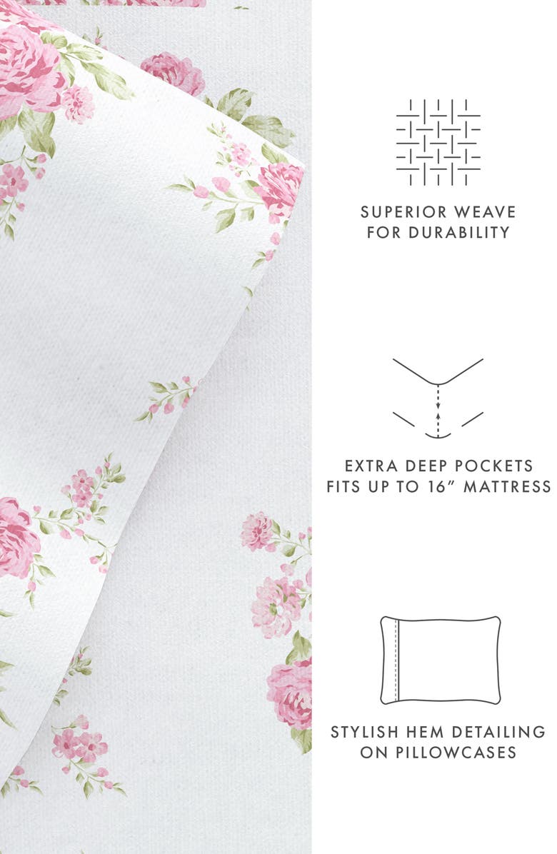 HOMESPUN Premium Rose Bunch 4-Piece Flannel Bed Sheet Set, Alternate, color, Pink