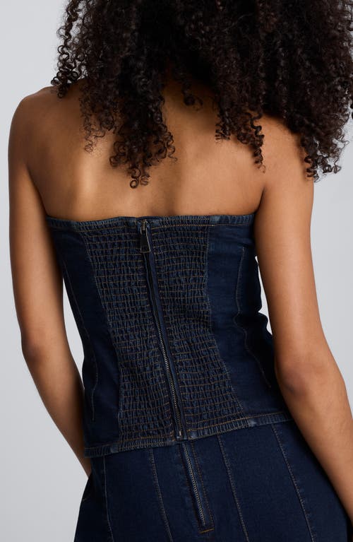 Kenneth Cole Denim Bustier Top With Smocking In Blue