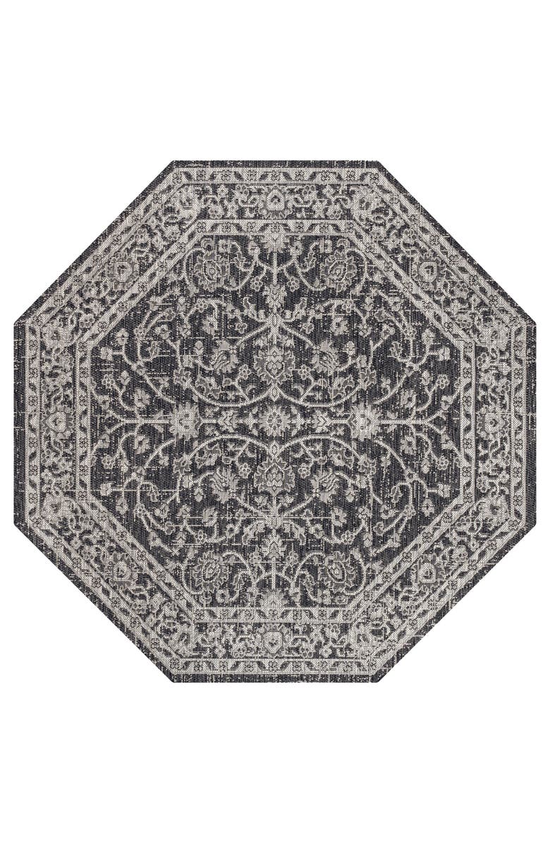 JONATHAN Y Palazzo Vine and Border Textured Weave Octagon Indoor/Outdoor Area Rug, Main, color, Black/Gray