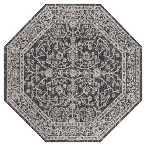 Palazzo Vine and Border Textured Weave Octagon Indoor/Outdoor Area Rug