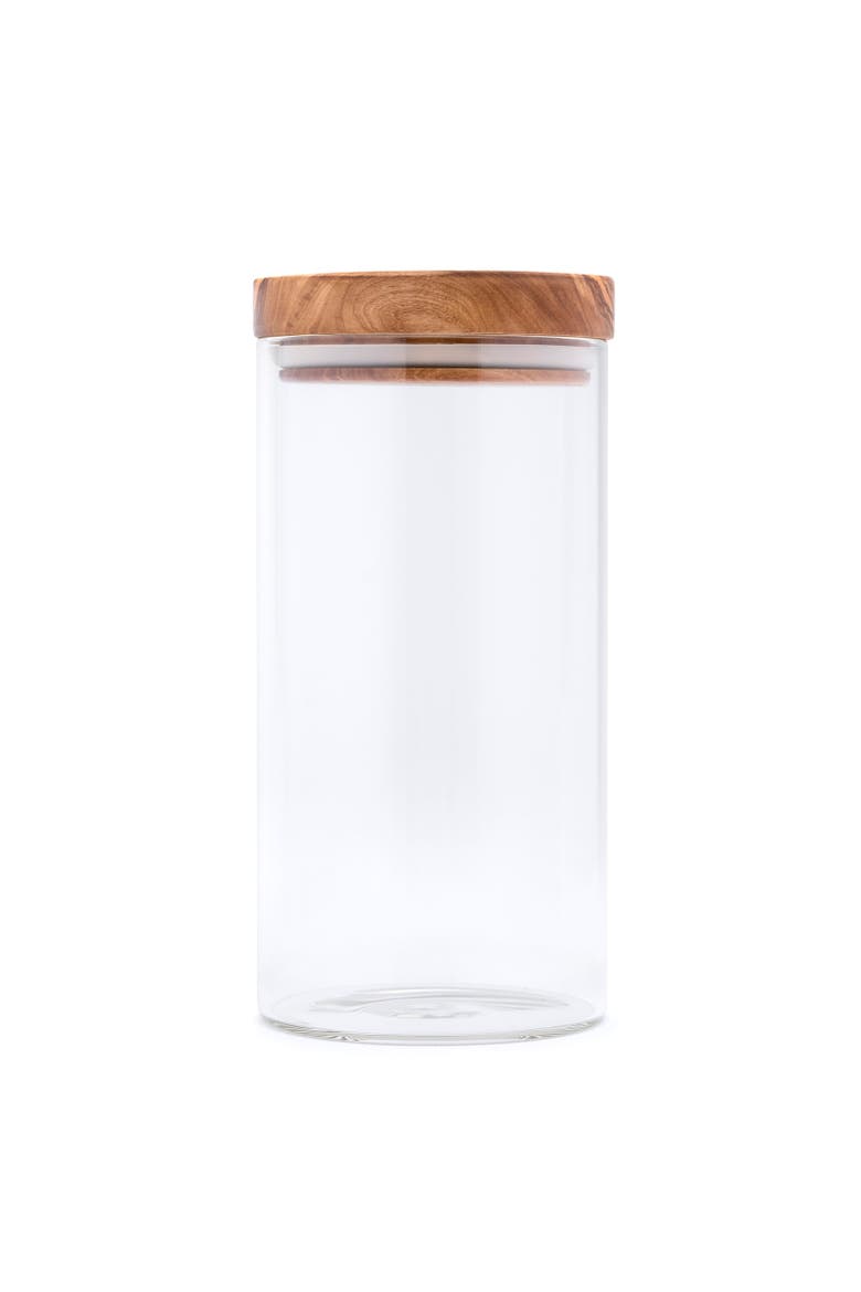 Glass Storage Jar With Olive Wood Lid, 30-ounce, Alternate, color, Brown