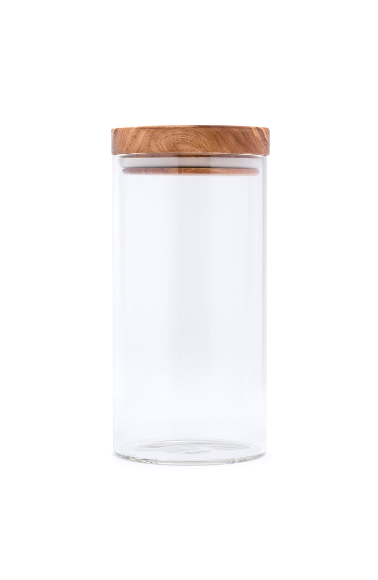 Berard Glass Storage Jar With Olive Wood Lid, 30-ounce, Alternate, color, Brown
