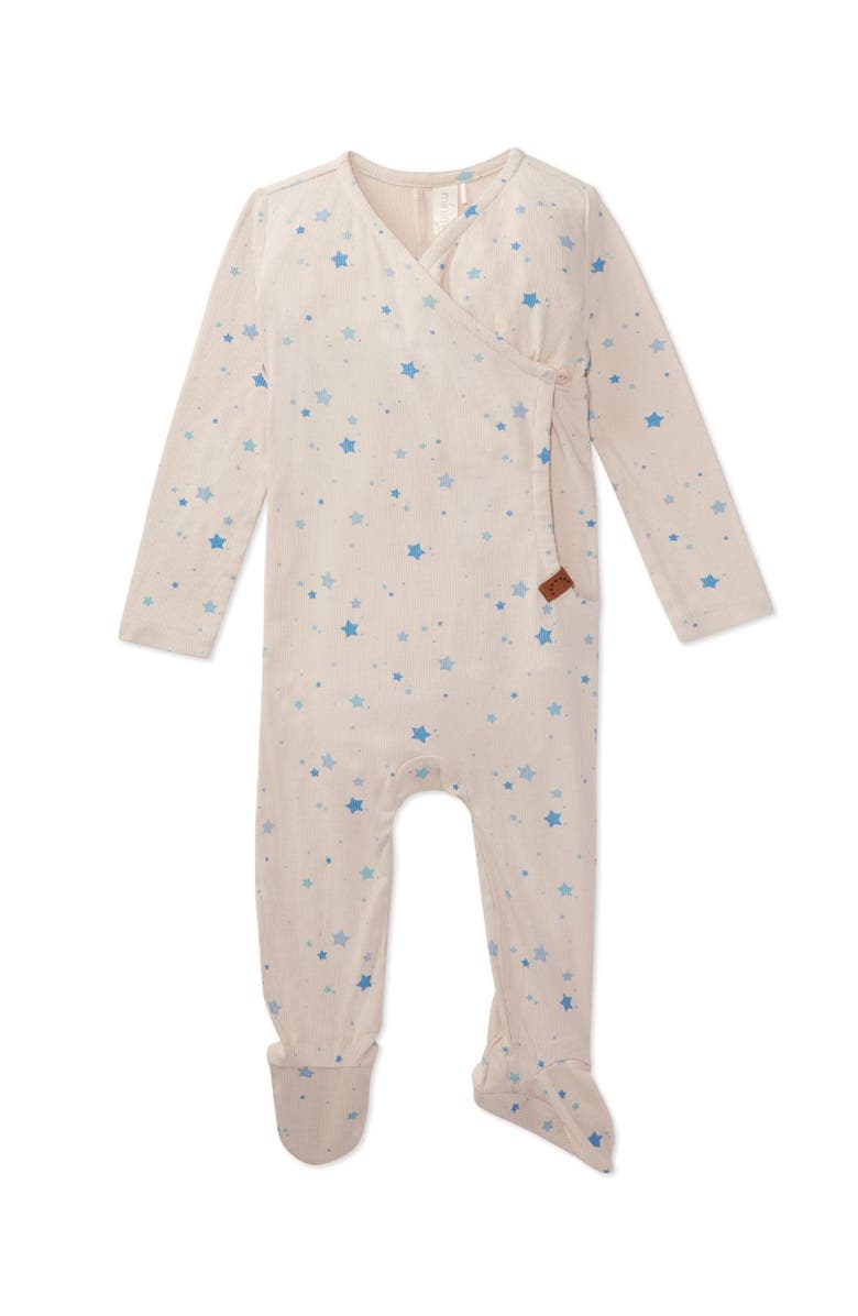MiniMoi Kids Ribbed Rayon Star-Studded Footie, Main, color, Blue Bell