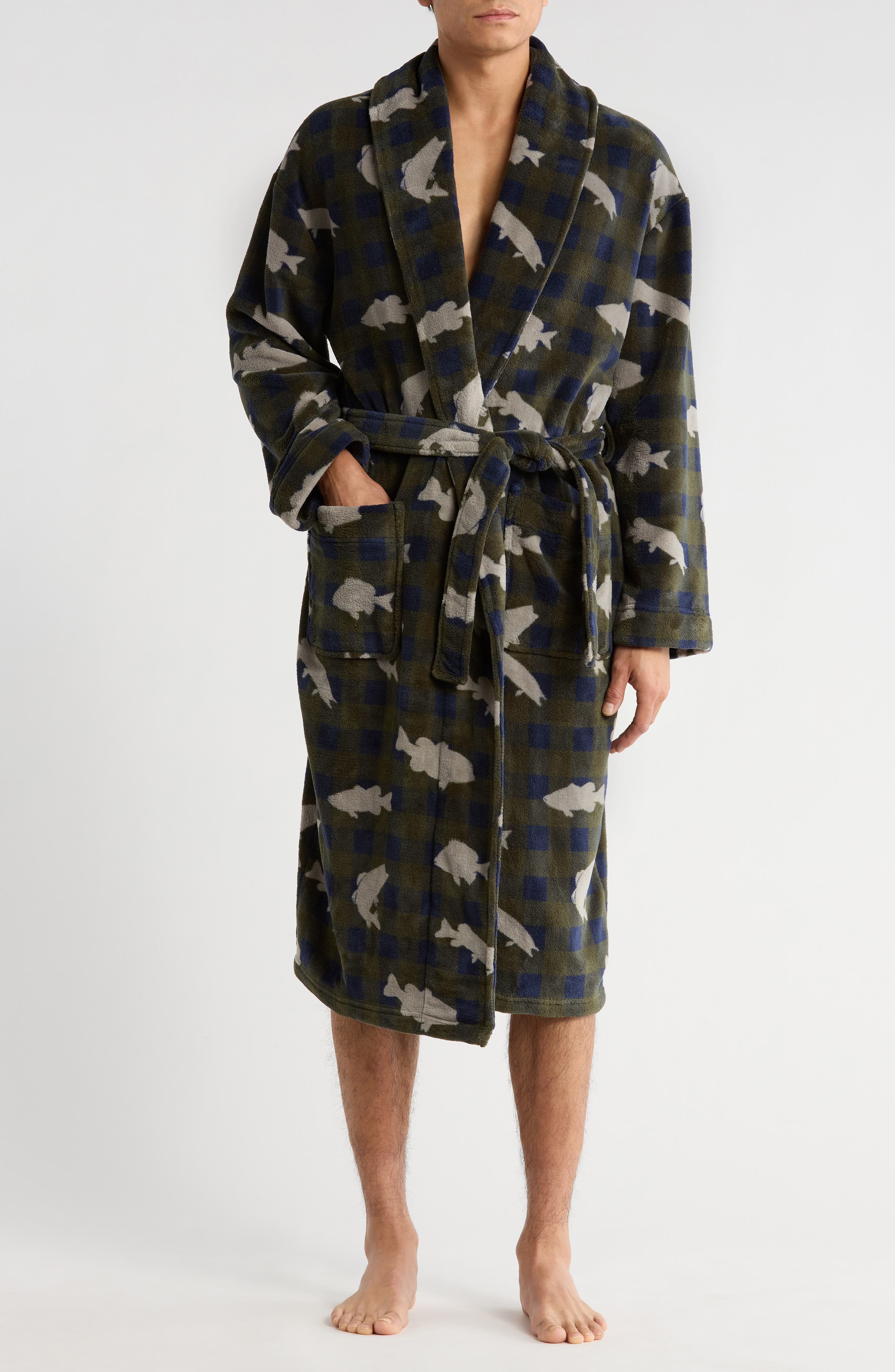 Majestic International Buffalo Check Plush Shawl Robe