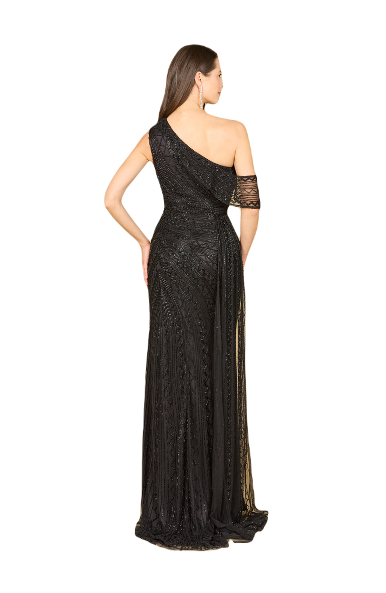 LARA New York Beaded One Shoulder Dress with Train, Alternate, color, Black