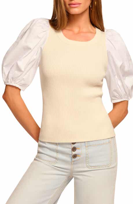 Wesley Puff Sleeve Mixed Media Top