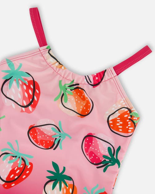 DEUX PAR DEUX DEUX PAR DEUX LITTLE GIRL'S PRINTED ONE-PIECE SWIMSUIT PINK GRADIENT STRAWBERRY