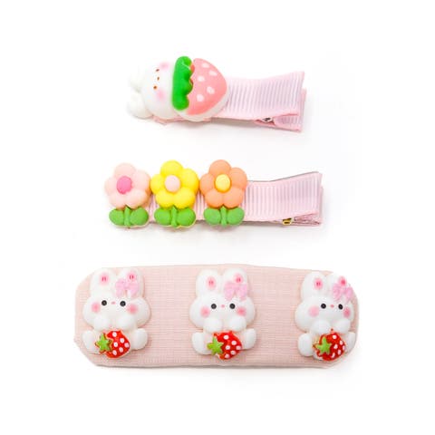 3pc Hair Clip Set - Bunny Garden Trio