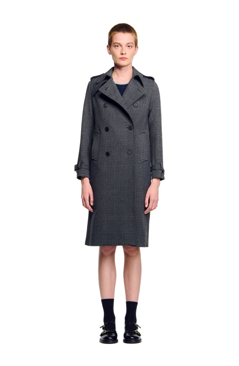 SANDRO Rhinestone trench coat, Alternate, color, Grey / Brown