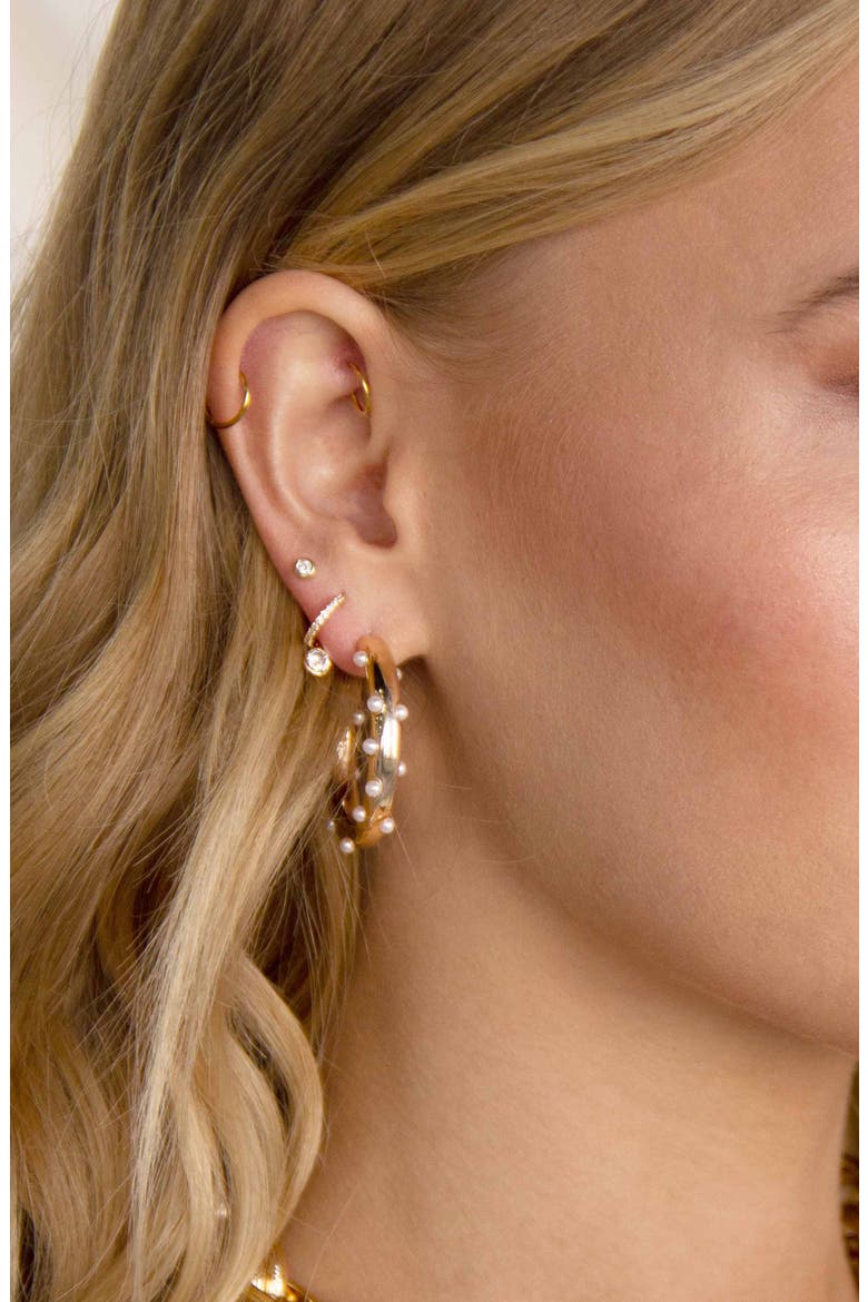 Imitation Pearl Hoop Earrings, Alternate, color, GOLD