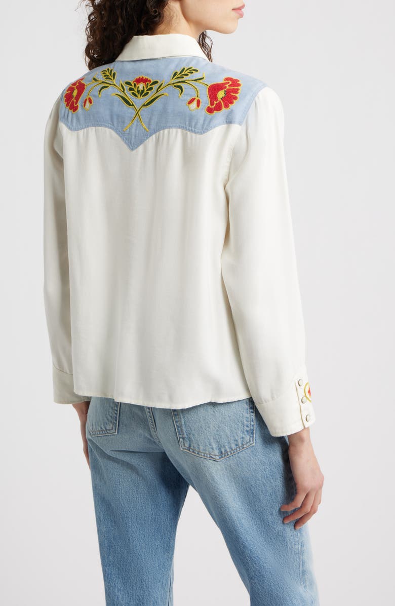 THE GREAT. & Stetson The Embroidered Western Shirt, Alternate, color, Cream W Chambray Mix