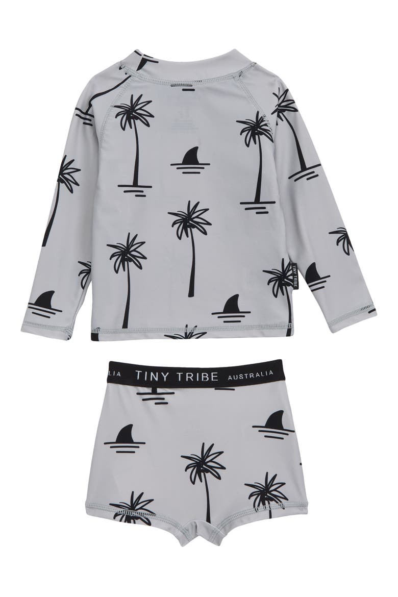 Palm Print Two-Piece Rashguard Swimsuit, Alternate, color, GREY