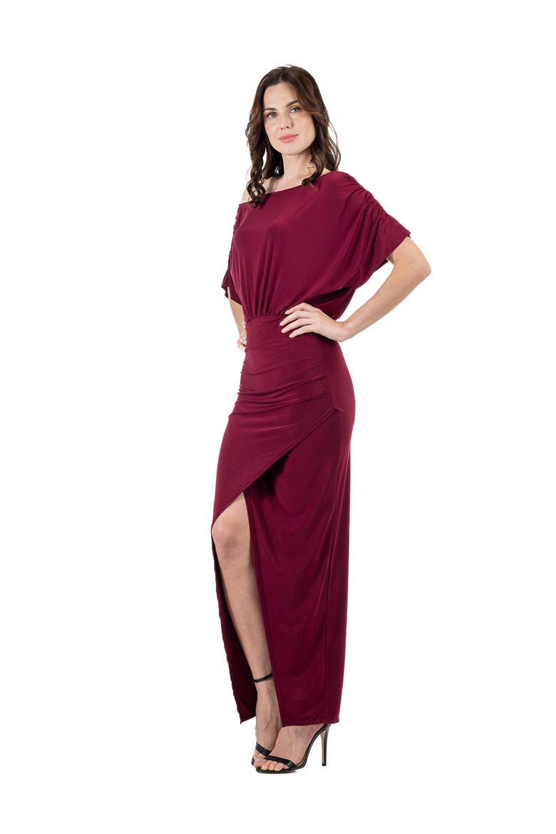 Boat Neck Batwing Sleeve Slit Maxi Dress, Alternate, color, Burgundy