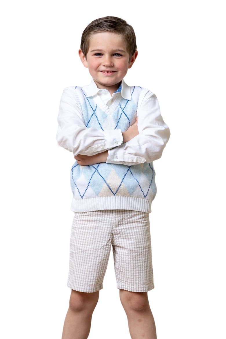Boys' Organic Seersucker Short, Toddler, Main, color, Taupe Gingham Seersucker
