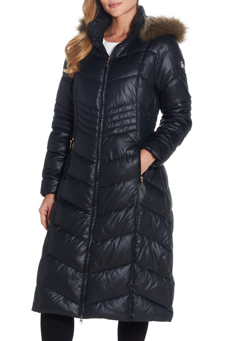 Long Quilted Parka with Faux Fur Trim, Alternate, color, BLACK