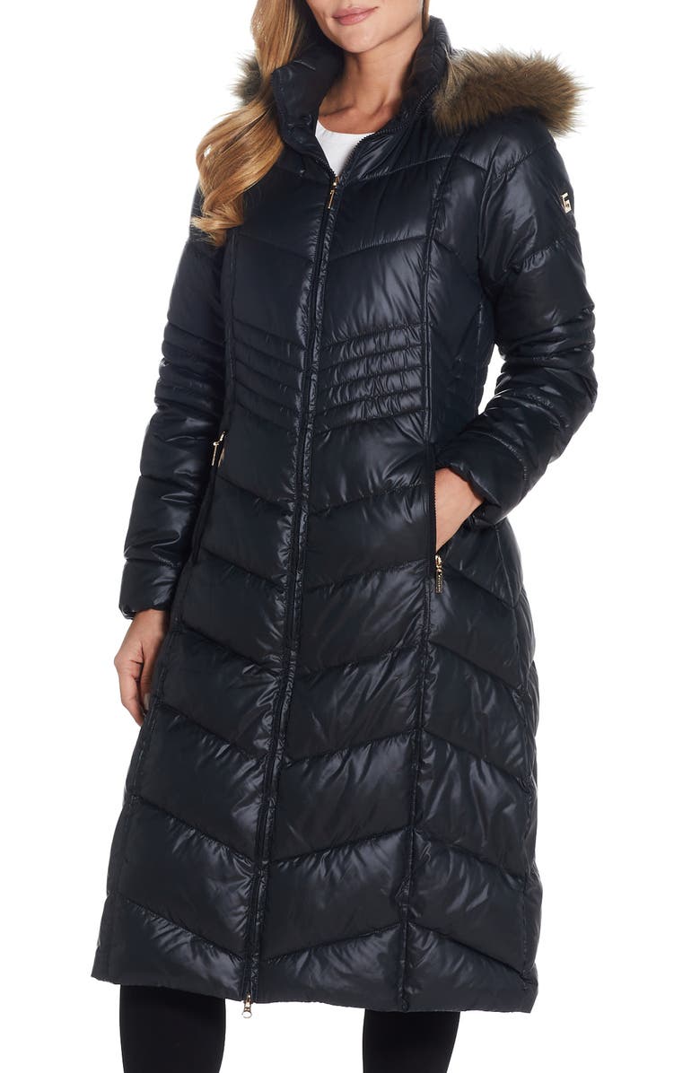 Gallery Long Quilted Parka with Faux Fur Trim, Alternate, color, Black