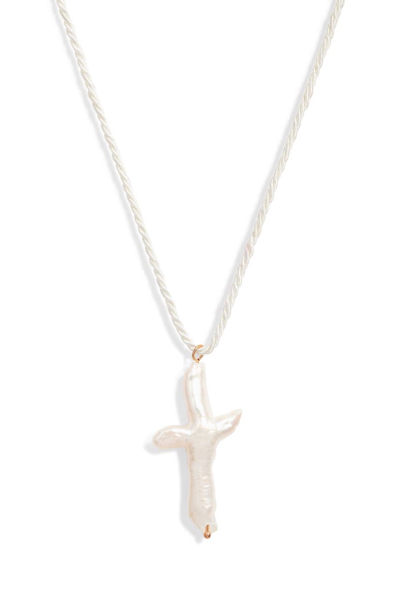 Florenzia Freshwater Pearl Cross Pendant Necklace, Alternate, color, CREAM