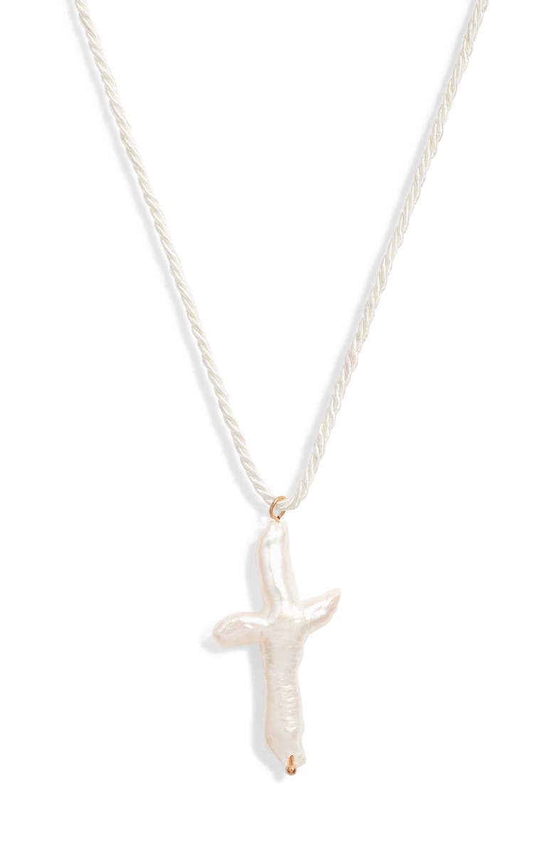 FRASIER STERLING Florenzia Freshwater Pearl Cross Pendant Necklace, Alternate, color, Cream