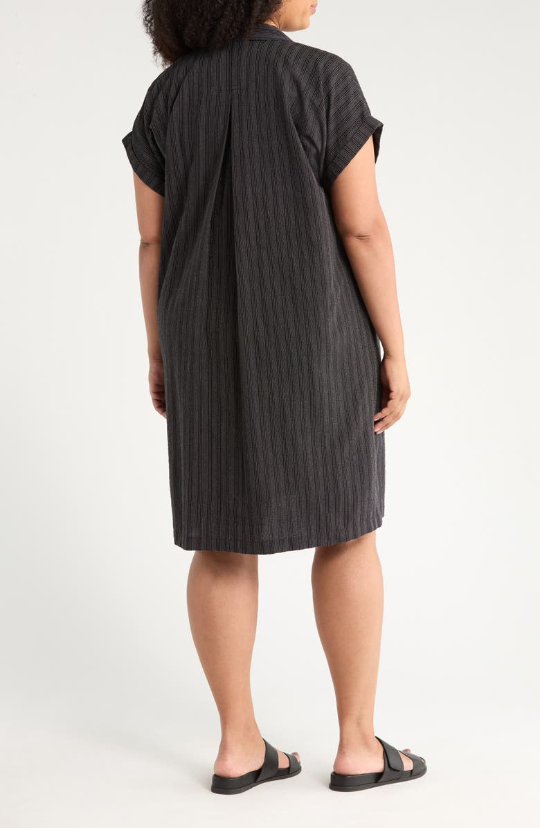 Eileen Fisher Notch Collar Organic Cotton Blend Shirtdress, Alternate, color, Black