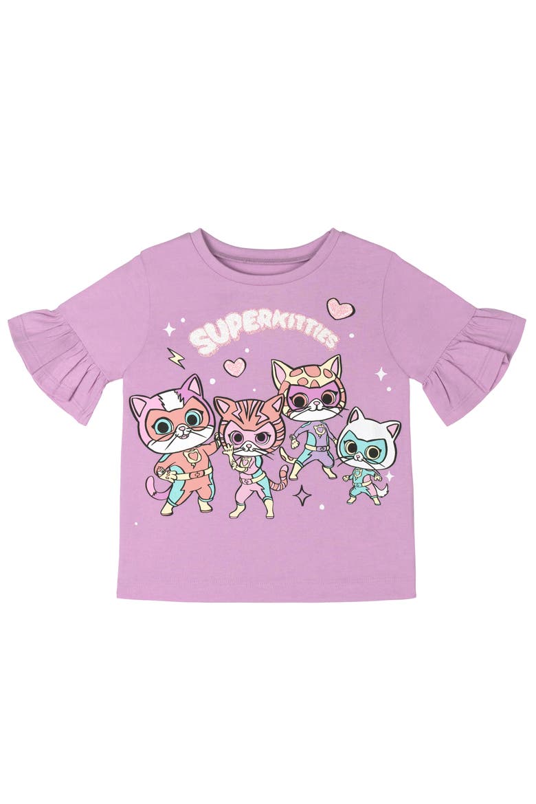 Super Kitties 2-Piece Short Sleeve Tee and Gauze Shorts Set, Alternate, color, Purple SuperKitties
