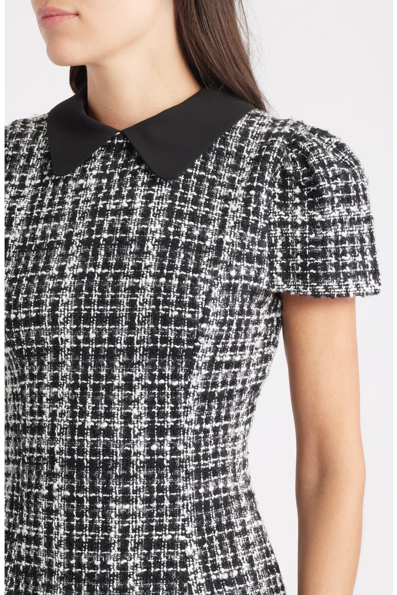 Cap Sleeve Bouclé Tweed Sheath Dress, Alternate, color, BLACK/ WHITE