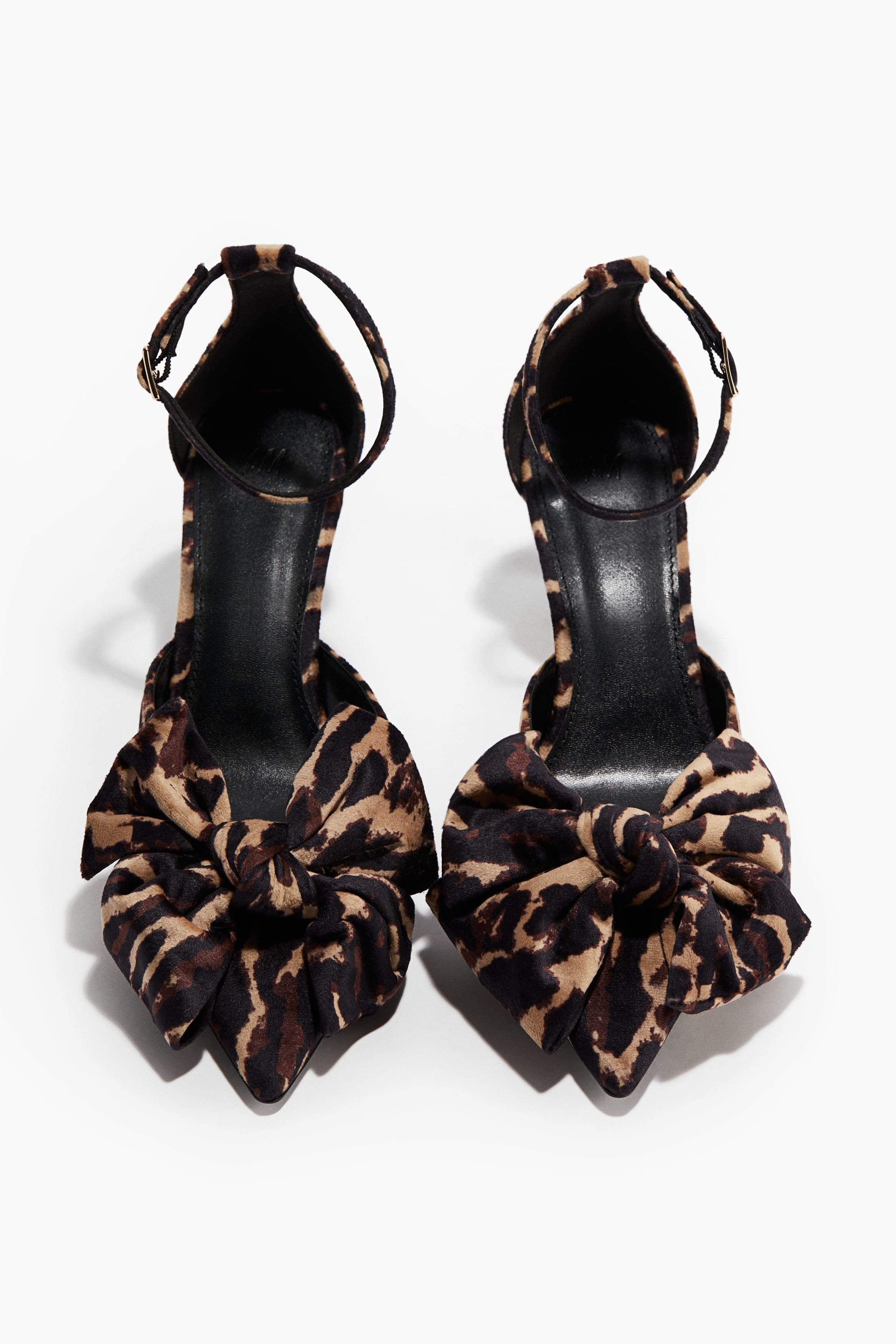 H&M Bow-detail Velour Court Shoes, Alternate, color, Brown/Leopard Print