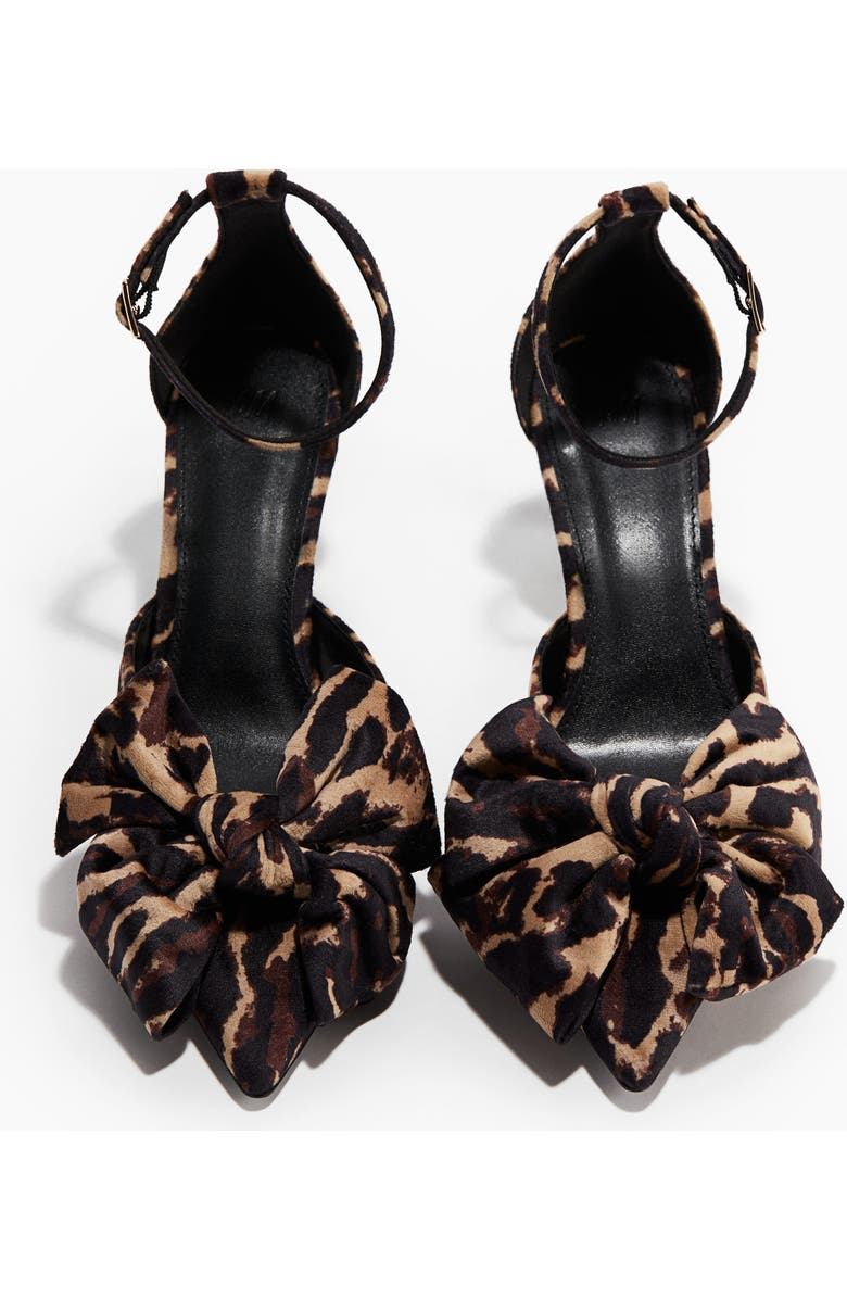 H&M Bow-detail Velour Court Shoes, Alternate, color, Brown/Leopard Print