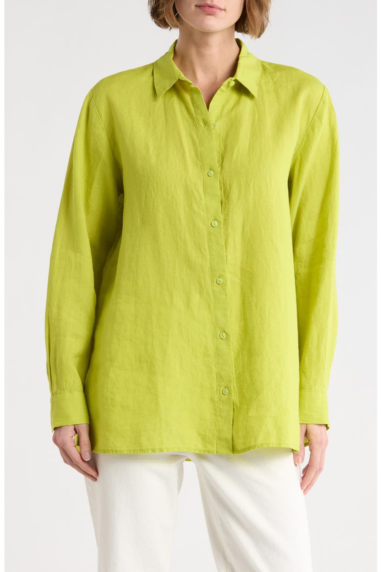 Classic Collar Organic Linen Button-Up Shirt, Main, color, CHRTS