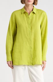 Eileen Fisher Classic Collar Organic Linen Button-Up Shirt