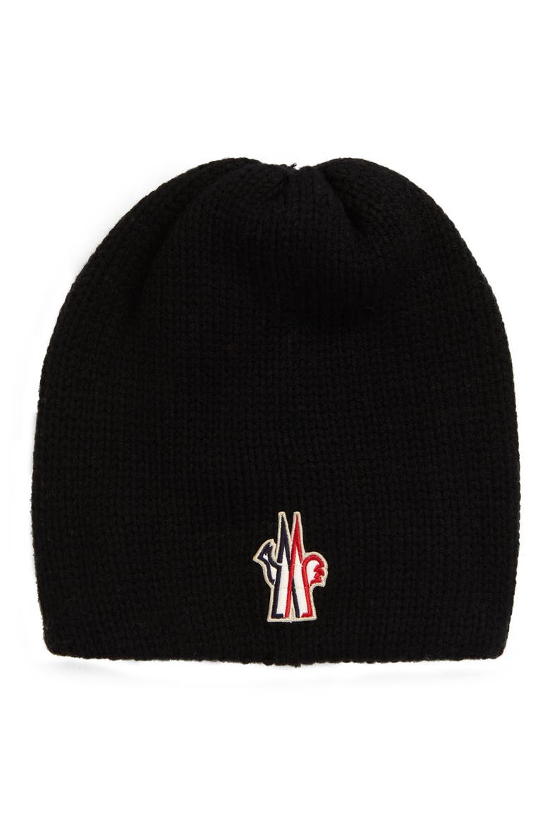 Logo Appliqué Virgin Wool Beanie, Main, color, BLACK